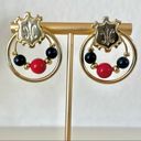 Black Bead Gold tone red and  post earrings Photo 1