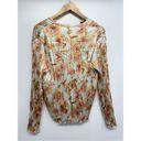 Vince  Blouse Size Medium Flora Crushed Long Sleeve Textured Satin Shirt V Neck Photo 6