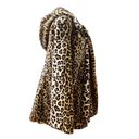 Dennis Basso Brown Leopard Zip Front Faux Fur Coat with Hood and Waist Detail Photo 8