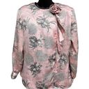 Blossom VTG 90s Floral Satin Button Up Blouse Flower  Detail Pink Women’s 12 Photo 0