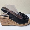Blossom Born  Black Leather Slingback Open Toe Cork Wedge Shoes Women's Size 9M Photo 3