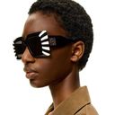 Loewe  Women's Black White Anagram Stripe Square Sunglasses Oversized Gold Logo Photo 0