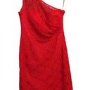 Oleg Cassini  Womens Sheath Dress Red One Shoulder Sleeveless Lace Party Sexy 8 Photo 0