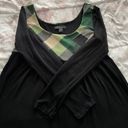 Forever 21 Vintage Y2K  Black Tunic with Green Plaid Detailing, size S Made in USA Photo 9