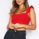 Iris ✨  Cropped Ruffle Sleeve Red Sleeveless Top✨ Photo 0