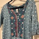 Akemi + Kin  Anthropologie Teal Green Boho Embroidered Blouse Shirt Top S Photo 1