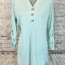 Como vintage  Womens Blouse Top Roll Tab Sleeve Button Stretch Mint Green Size XL Photo 0