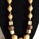 Source Unknown Boho Vintage Carved Two Tone Chunky Wood Bead Round Sping Clasp Necklace Photo 0