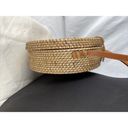 Collection 18 Hand Crafted Round Rattan Bali Bag Purse Crossbody Floral Lining Photo 2