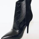 Brian Atwood  Black Suede Embossed Croc Leather Pointed Toe Heel ankle Bootie Photo 3