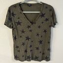 Rails  Cara Sage With Black Stars V Neck T Shirt Linen Lyocell Blend Green small Photo 0