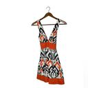 Bebe  NWT Orange Black & White Patterned Retro Ikat Strappy Dress Photo 2