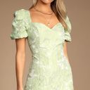 Lulus Beyond Amazing Light Green Floral Jacquard Puff Sleeve Dress Photo 0