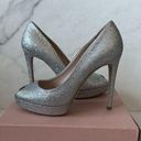 Miu Miu  Silver Glitter Platform Peeptoe Heel Sz 39/9 Photo 0