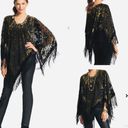 Chico's 🖤🖤Gorgeous CHICO’S Gypsy/Boho Sheer Black & Gold Floral Velvet Burnout with Fringe. Poncho, Shawl, Scarf. OSFM 🖤🖤 Photo 8