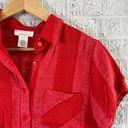 Urban Romantics  Linen Blend Size Small Cropped Button Up Red Boxy Front Pocket Photo 2