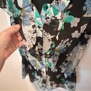 Kate Hill | Womens Black Teal White Floral Cap Sleeve Blouse Sz 12 Photo 3