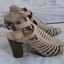 American Eagle  Tan Caged Block Heel Gladiator Peep Toe Womens Sandals Size 5.5W Photo 4