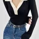 Contrast Trim Button Up Ribbed Shirt Black Size XS Photo 0