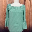 BeachLunchLounge  Women's Size XS Green Striped Bell Sleeve Off Shoulder Blouse Photo 0