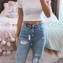 EXPRESS Cropped Flare High Rise Distressed Jeans Photo 0