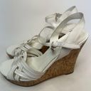 Guess Women's  Wedge White Sandals Cork Heel Strappy Woven Shoes 8.5 Logo Charm Photo 1