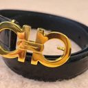 Salvatore Ferragamo Black Adjustable Leather Belt Polished Gold Buckle XS Photo 1