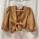 Lavish Pretty  Jamie Crop Tie Knot Blouse & Wide Leg Trouser Pants Set Tan US 4 Photo 3