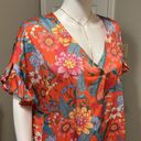 Umgee  Tangerine & Pink Floral Ruffle-Trim V-Neck Top Photo 2