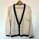 Vintage Contrast Cream And Navy Cardigan Sweater Blue Size M Photo 5