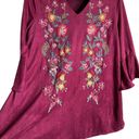 Umgee Floral Embroidered Bell Sleeve Faux Suede Mini Dress Size Medium Burgundy Photo 5