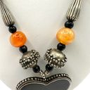 Onyx Tribal bone beaded carnelian and  heart pendant necklace Photo 8