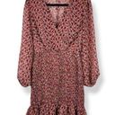 The Row  A Burgundy Floral Long Sleeve Ruffle Smoked Dress Long Sleeve Size L Photo 0