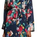 Johnny Was  Evelyn Silk Sleep Robe Floral Print Cozy Navy Blue Size XS Photo 0