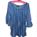 Absolutely Famous  medium wash chambray boho peasant shirt with boat neck medium Photo 0