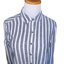 Caslon  LINEN WOMEN BLUE WHITE STRIPED BUTTON DOWN FRONT SHIRT SIZE PETITE SMALL Photo 1