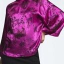 ZARA NWT  FUCHSIA JACOUARD SATIN PRINTED JAPANESE BLOUSE Sz SMALL Photo 0