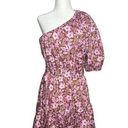 Jason Wu  One‎ Shoulder Puff Sleeve Floral Belted Mini Dress Pink Tan Size Large Photo 0