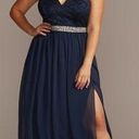 David's Bridal NEW GLITTERY LACE DEEP-V PROM DRESS WITH BELT Photo 0