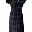 Loft ANN TAYLOR  LADIES STRETCHY VNECK SS BELTED MIDI BLACK PLAID DRESS NWT 00 Photo 7