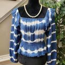 True Craft  Women Blue & White Cotton Square Neck Long Sleeve Top Blouse Size XS Photo 0