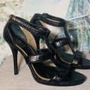 Ralph Lauren Black Leather Python Strappy Open Toe Heels size 10 Photo 0