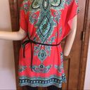 Coral Turquoise & Black Belted Tunic Dress Size M Photo 2