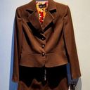 Isabel & Nina Career Suit Set Blazer Jacket Scalloped Midi Skirt Espresso Size 2 Brown Photo 0