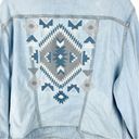 LuLaRoe  Light Wash Aztec Print Long Sleeves Distressed Jean Jacket, Size 3XL Photo 4