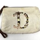 Anthropologie Miss Albright Initial D Jeweled Sequins Canvas Tweed Wristlet Photo 0