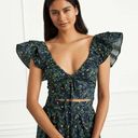 Hill House  Home The Alexa Top Cropped Floral Print V-Neck Navy Blue Green S Photo 0