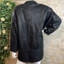 Vtg EREZ 80s Genuine Leather Oversized Coat Jacket Black Animal Print Size Small Photo 1