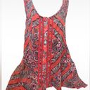 love on a hanger Sheer Red Bohemian Paisley Button Down Racerback Tank Top Small Photo 0