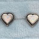 White Opal & Sterling Silver Rope Twist Heart Shaped Stud Earrings Multiple Photo 0